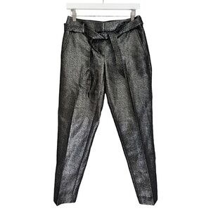 NWT Loft Women’s Tie Waist‎ Glitter Sparkle Pleated Pants Black Silver Size 0